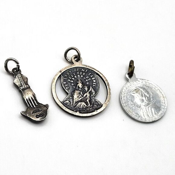 Lot of 3 Pendants Sterling Silver Our Lady of Carmel Pendants - Picture 1 of 10